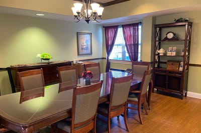 Interior shot of a dining area with elegant furniture