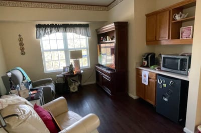 Cozy private resident room with a TV and kitchenette