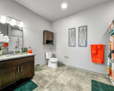 Modern bathroom with stylish decor and fixtures