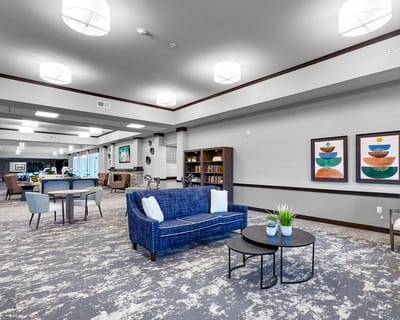 Common area with seating and artwork