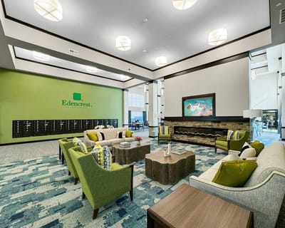 Interior view of a welcoming common area with seating