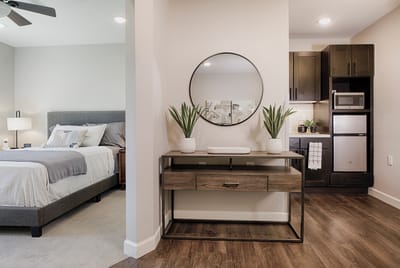 Modern interior of a resident suite with furnishings