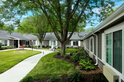 A peaceful outdoor space with a garden path