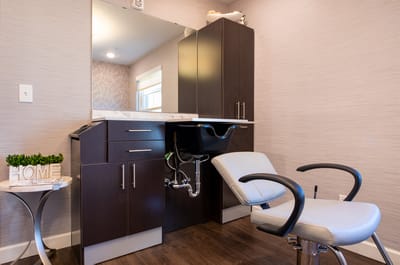 Beauty salon interior with chair and mirror