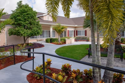 Beautiful garden path leading to the facility