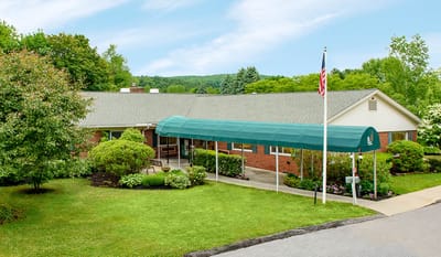 Exterior view of the facility with entrance awning