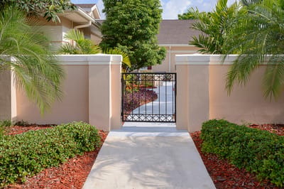 Pathway leading into a landscaped area