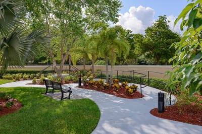 Beautifully landscaped walking path in a garden