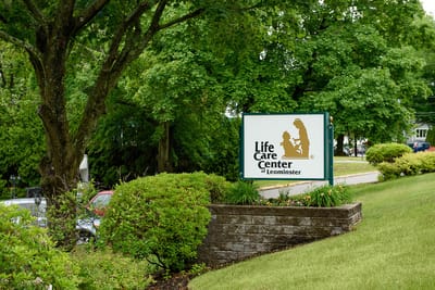 Signage for Life Care Center of Leominster in a landscaped area