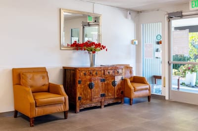 Warm and inviting lobby area with seating