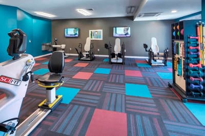 Interior fitness area with exercise equipment