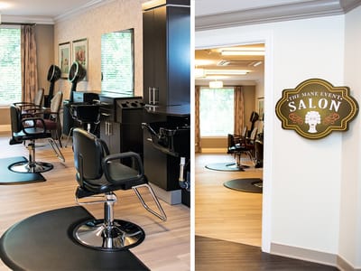 Interior view of a salon area with styling chairs
