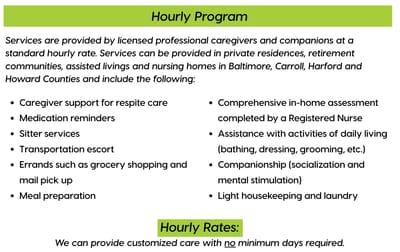Lorien Bulle Rock, Nursing Home in Havre De Grace, MD — Hourly program details for senior living services offered
