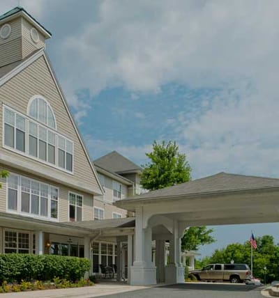 Exterior view of a senior living facility entrance