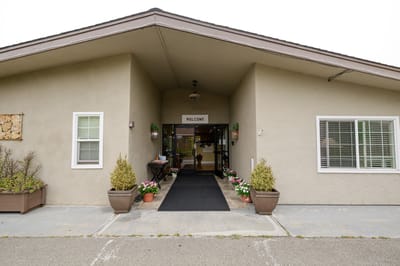 Entrance of Maple House with welcoming decorations