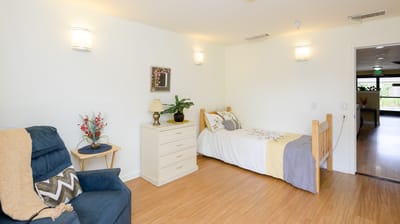 Cozy interior of a resident room with furniture