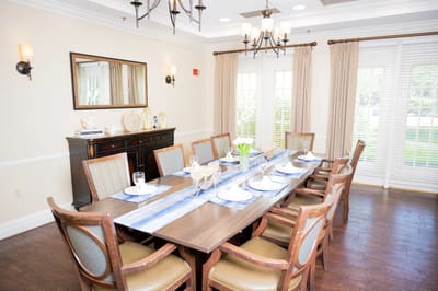 A well-set dining room table with natural light