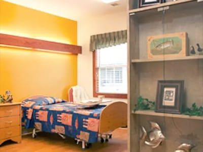 A cozy bedroom in an assisted living facility