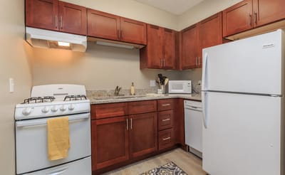 Modern kitchen area in a resident's apartment