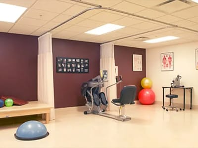 Activity room with exercise equipment and balls