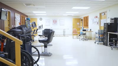 Interior view of a therapy room with equipment