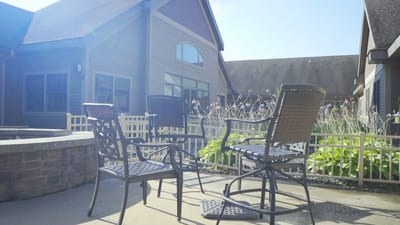 Outdoor seating area at an assisted living facility