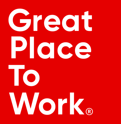 Great Place To Work logo on a red background