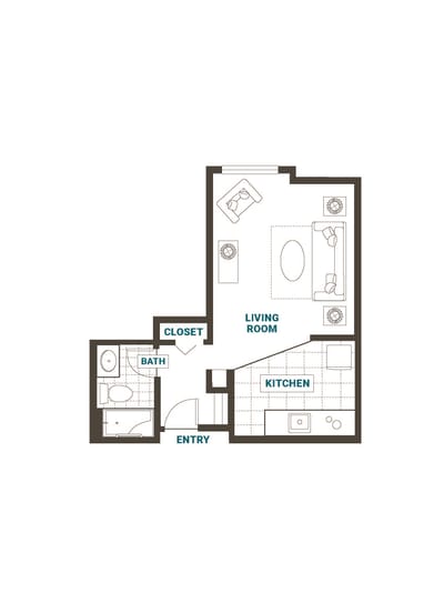 Architectural floor plan of a resident unit