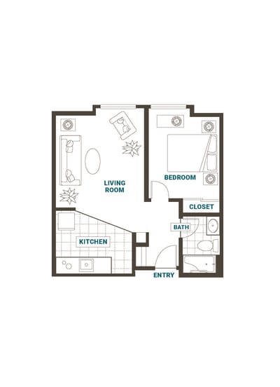 Architectural floor plan of a living unit