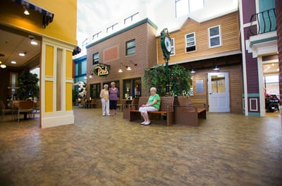 Residents socializing in a vibrant common area
