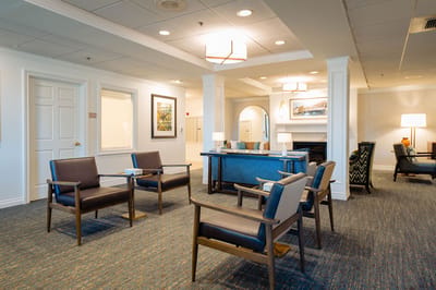 Interior lounge area with seating and decor