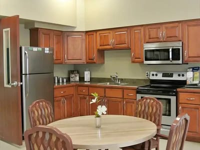 Interior kitchen area with modern appliances