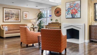 Cozy interior lounge area with seating and decorations