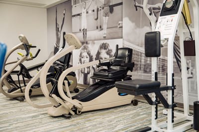 Interior view of gym equipment with vintage decor