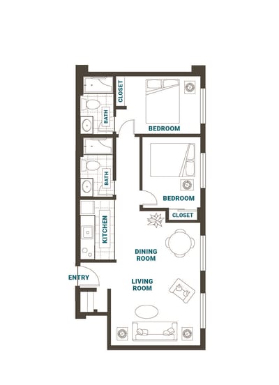 Architectural floor plan of a resident unit