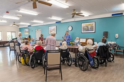 Residents engaged in a group activity in a common area