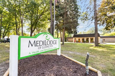 Exterior view of Medilodge of Ludington with signage
