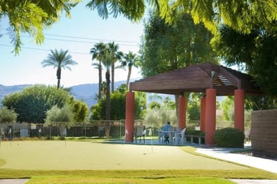 Residents enjoying the outdoor gazebo area