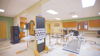 Interior view of a therapy room with equipment