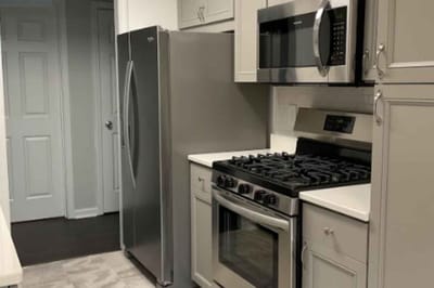 Modern kitchen with stainless steel appliances