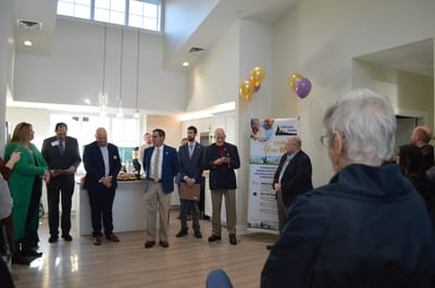 Residents and staff at an indoor gathering event
