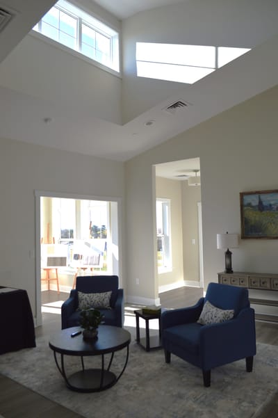 Bright interior lounge area with seating