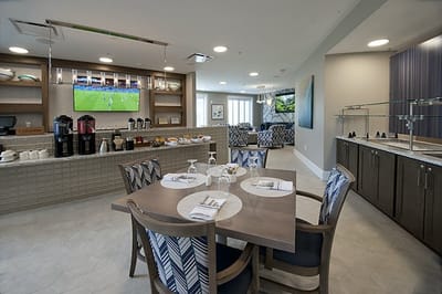 Dining area with a coffee station and refreshments