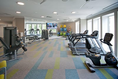 Interior view of a gym with exercise equipment