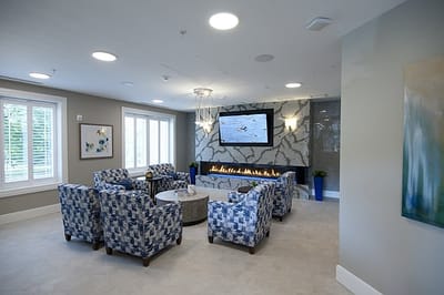 Interior view of a common area with seating