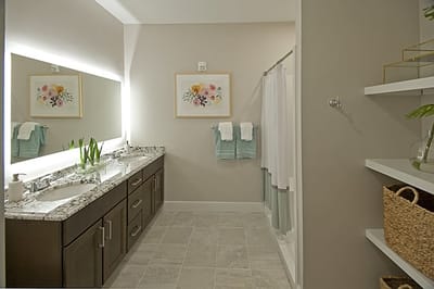 Modern bathroom with floral decor and vanity