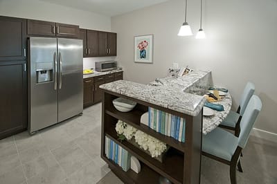 Modern kitchen interior with granite countertops