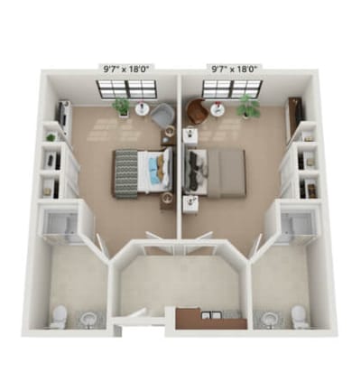 Architectural floor plan of a resident unit