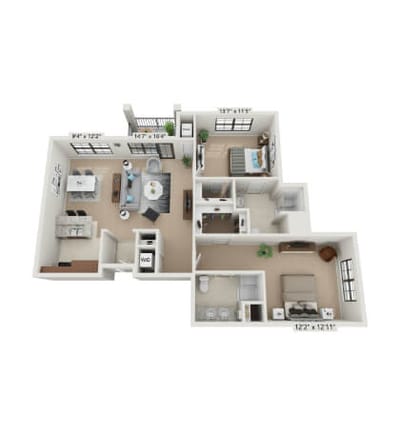 Architectural floor plan of senior living unit