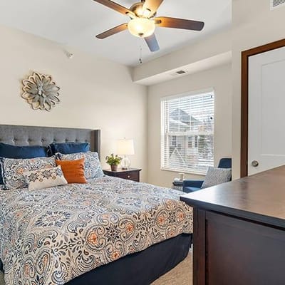 Cozy bedroom setup in a senior living facility